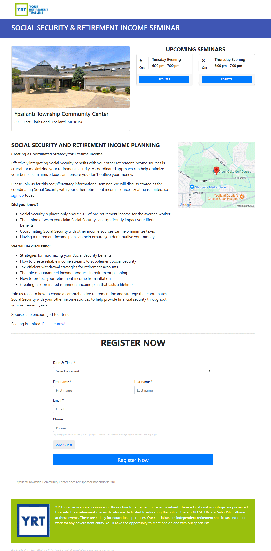 Social Security and retirement income planning seminar